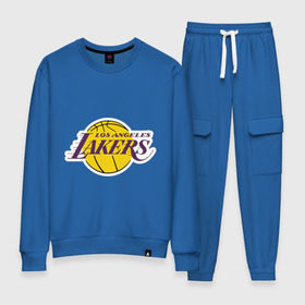 Женский костюм хлопок с принтом LA Lakers , 100% хлопок | на свитшоте круглая горловина, мягкая резинка по низу. Брюки заужены к низу, на них два вида карманов: два 