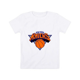 Детская футболка хлопок с принтом NY Knicks , 100% хлопок | круглый вырез горловины, полуприлегающий силуэт, длина до линии бедер | basketball | nba | баскетболл | лого баскетбольных клубов | нба | нью йорк