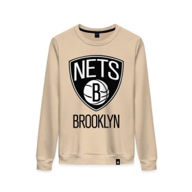 Женский свитшот хлопок с принтом Nets Brooklyn , 100% хлопок | прямой крой, круглый вырез, на манжетах и по низу широкая трикотажная резинка  | бруклин