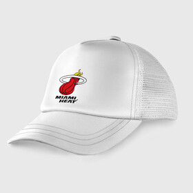 Детская кепка тракер с принтом Miami Heat-logo , Козырек - 100% хлопок. Кепка - 100% полиэстер, Задняя часть - сетка | универсальный размер, пластиковая застёжка | basketball | nba | баскетболл | лого баскетбольных клубов | майами | нба