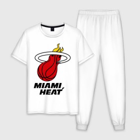 Мужская пижама хлопок с принтом Miami Heat-logo , 100% хлопок | брюки и футболка прямого кроя, без карманов, на брюках мягкая резинка на поясе и по низу штанин
 | Тематика изображения на принте: basketball | nba | баскетболл | лого баскетбольных клубов | майами | нба