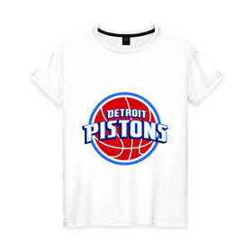 Женская футболка хлопок с принтом Detroit Pistons - logo , 100% хлопок | прямой крой, круглый вырез горловины, длина до линии бедер, слегка спущенное плечо | Тематика изображения на принте: basketball | nba | баскетболл | детроит | лого баскетбольных клубов | нба