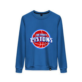 Женский свитшот хлопок с принтом Detroit Pistons - logo , 100% хлопок | прямой крой, круглый вырез, на манжетах и по низу широкая трикотажная резинка  | Тематика изображения на принте: basketball | nba | баскетболл | детроит | лого баскетбольных клубов | нба