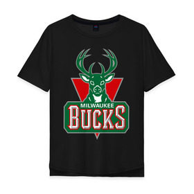 Мужская футболка хлопок Oversize с принтом Milwaukee Bucks - logo , 100% хлопок | свободный крой, круглый ворот, “спинка” длиннее передней части | basketball | nba | баскетболл | лого баскетбольных клубов | нба