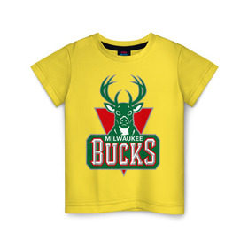 Детская футболка хлопок с принтом Milwaukee Bucks - logo , 100% хлопок | круглый вырез горловины, полуприлегающий силуэт, длина до линии бедер | Тематика изображения на принте: basketball | nba | баскетболл | лого баскетбольных клубов | нба