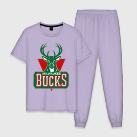 Мужская пижама хлопок с принтом Milwaukee Bucks - logo , 100% хлопок | брюки и футболка прямого кроя, без карманов, на брюках мягкая резинка на поясе и по низу штанин
 | basketball | nba | баскетболл | лого баскетбольных клубов | нба