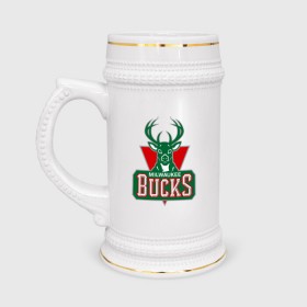 Кружка пивная с принтом Milwaukee Bucks - logo ,  керамика (Материал выдерживает высокую температуру, стоит избегать резкого перепада температур) |  объем 630 мл | Тематика изображения на принте: basketball | nba | баскетболл | лого баскетбольных клубов | нба