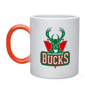 Кружка хамелеон с принтом Milwaukee Bucks - logo , керамика | меняет цвет при нагревании, емкость 330 мл | basketball | nba | баскетболл | лого баскетбольных клубов | нба