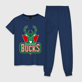 Женская пижама хлопок с принтом Milwaukee Bucks - logo , 100% хлопок | брюки и футболка прямого кроя, без карманов, на брюках мягкая резинка на поясе и по низу штанин | Тематика изображения на принте: basketball | nba | баскетболл | лого баскетбольных клубов | нба