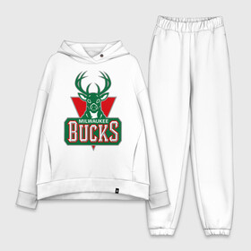 Женский костюм хлопок Oversize с принтом Milwaukee Bucks   logo ,  |  | Тематика изображения на принте: basketball | nba | баскетболл | лого баскетбольных клубов | нба