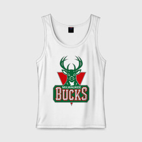 Женская майка хлопок с принтом Milwaukee Bucks - logo , 95% хлопок, 5% эластан |  | Тематика изображения на принте: basketball | nba | баскетболл | лого баскетбольных клубов | нба