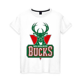 Женская футболка хлопок с принтом Milwaukee Bucks - logo , 100% хлопок | прямой крой, круглый вырез горловины, длина до линии бедер, слегка спущенное плечо | basketball | nba | баскетболл | лого баскетбольных клубов | нба