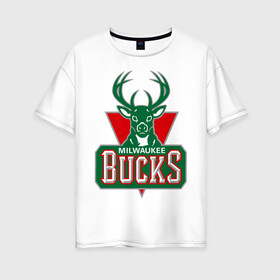 Женская футболка хлопок Oversize с принтом Milwaukee Bucks - logo , 100% хлопок | свободный крой, круглый ворот, спущенный рукав, длина до линии бедер
 | Тематика изображения на принте: basketball | nba | баскетболл | лого баскетбольных клубов | нба