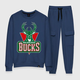 Женский костюм хлопок с принтом Milwaukee Bucks - logo , 100% хлопок | на свитшоте круглая горловина, мягкая резинка по низу. Брюки заужены к низу, на них два вида карманов: два 