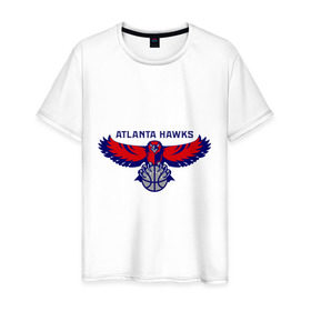Мужская футболка хлопок с принтом Atlanta Hawks - logo , 100% хлопок | прямой крой, круглый вырез горловины, длина до линии бедер, слегка спущенное плечо. | 