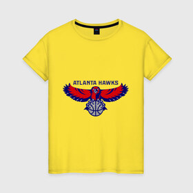 Женская футболка хлопок с принтом Atlanta Hawks - logo , 100% хлопок | прямой крой, круглый вырез горловины, длина до линии бедер, слегка спущенное плечо | 