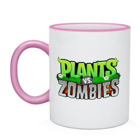 Кружка двухцветная с принтом Plants vs zombies , керамика | объем — 330 мл, диаметр — 80 мм. Цветная ручка и кайма сверху, в некоторых цветах — вся внутренняя часть | plants | zombies | игры