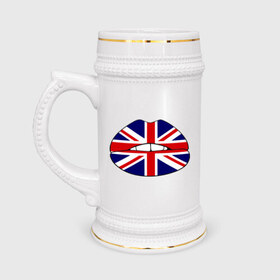 Кружка пивная с принтом Britain lips ,  керамика (Материал выдерживает высокую температуру, стоит избегать резкого перепада температур) |  объем 630 мл | england | great britain | lips | англия | британия | британский флаг | великобритания | губы | поцелуй