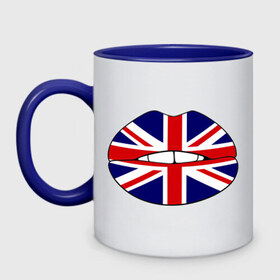 Кружка двухцветная с принтом Britain lips , керамика | объем — 330 мл, диаметр — 80 мм. Цветная ручка и кайма сверху, в некоторых цветах — вся внутренняя часть | england | great britain | lips | англия | британия | британский флаг | великобритания | губы | поцелуй