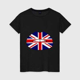 Женская футболка хлопок с принтом Britain lips , 100% хлопок | прямой крой, круглый вырез горловины, длина до линии бедер, слегка спущенное плечо | england | great britain | lips | англия | британия | британский флаг | великобритания | губы | поцелуй