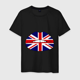 Мужская футболка хлопок с принтом Britain lips , 100% хлопок | прямой крой, круглый вырез горловины, длина до линии бедер, слегка спущенное плечо. | england | great britain | lips | англия | британия | британский флаг | великобритания | губы | поцелуй