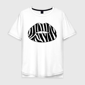 Мужская футболка хлопок Oversize с принтом Zebra lips , 100% хлопок | свободный крой, круглый ворот, “спинка” длиннее передней части | lips | губы | зебра | поцелуй