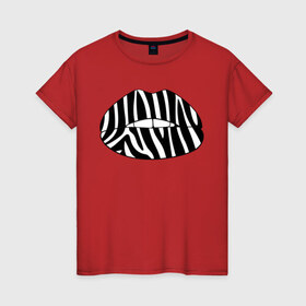 Женская футболка хлопок с принтом Zebra lips , 100% хлопок | прямой крой, круглый вырез горловины, длина до линии бедер, слегка спущенное плечо | lips | губы | зебра | поцелуй