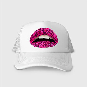 Кепка тракер с сеткой с принтом Pink leopard lips , трикотажное полотно; задняя часть — сетка | длинный козырек, универсальный размер, пластиковая застежка | lips | губы | леопард | помада | поцелуй