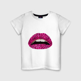 Детская футболка хлопок с принтом Pink leopard lips , 100% хлопок | круглый вырез горловины, полуприлегающий силуэт, длина до линии бедер | lips | губы | леопард | помада | поцелуй