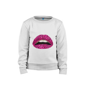 Детский свитшот хлопок с принтом Pink leopard lips , 100% хлопок | круглый вырез горловины, эластичные манжеты, пояс и воротник | lips | губы | леопард | помада | поцелуй