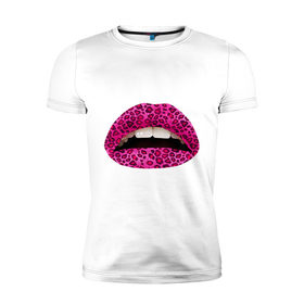 Мужская футболка премиум с принтом Pink leopard lips , 92% хлопок, 8% лайкра | приталенный силуэт, круглый вырез ворота, длина до линии бедра, короткий рукав | lips | губы | леопард | помада | поцелуй