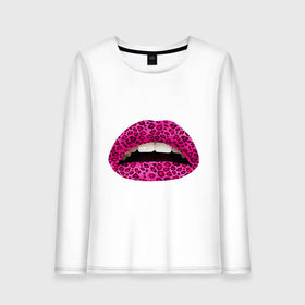 Женский лонгслив хлопок с принтом Pink leopard lips , 100% хлопок |  | lips | губы | леопард | помада | поцелуй