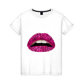 Женская футболка хлопок с принтом Pink leopard lips , 100% хлопок | прямой крой, круглый вырез горловины, длина до линии бедер, слегка спущенное плечо | lips | губы | леопард | помада | поцелуй