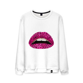 Мужской свитшот хлопок с принтом Pink leopard lips , 100% хлопок |  | lips | губы | леопард | помада | поцелуй