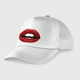 Детская кепка тракер с принтом Pop art lips , Козырек - 100% хлопок. Кепка - 100% полиэстер, Задняя часть - сетка | универсальный размер, пластиковая застёжка | Тематика изображения на принте: поп арт