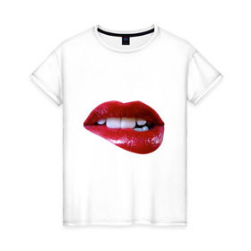 Женская футболка хлопок с принтом Sexy lips , 100% хлопок | прямой крой, круглый вырез горловины, длина до линии бедер, слегка спущенное плечо | 