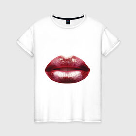 Женская футболка хлопок с принтом Shining lips , 100% хлопок | прямой крой, круглый вырез горловины, длина до линии бедер, слегка спущенное плечо | 