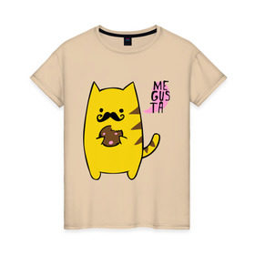 Женская футболка хлопок с принтом Me gusta cake , 100% хлопок | прямой крой, круглый вырез горловины, длина до линии бедер, слегка спущенное плечо | megusta | девушкам | для девушек | животные | кот | кошка | мигуста | мило