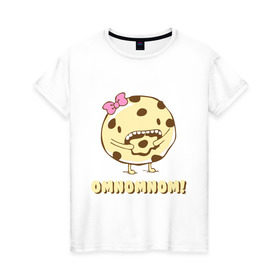 Женская футболка хлопок с принтом Omnomnom! , 100% хлопок | прямой крой, круглый вырез горловины, длина до линии бедер, слегка спущенное плечо | omnomnom | девушкам | для девушек | животные | мило | парные | пирожное