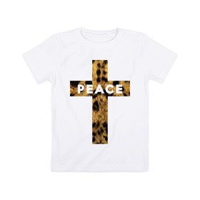 Детская футболка хлопок с принтом Peace leopard , 100% хлопок | круглый вырез горловины, полуприлегающий силуэт, длина до линии бедер | 