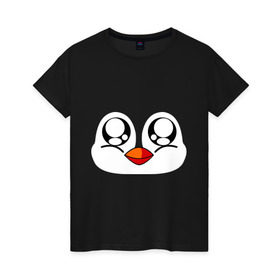 Женская футболка хлопок с принтом Морда пингвина , 100% хлопок | прямой крой, круглый вырез горловины, длина до линии бедер, слегка спущенное плечо | пингвин