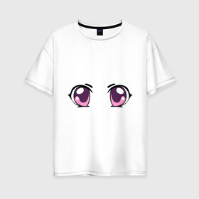 Женская футболка хлопок Oversize с принтом Фиолетовые аниме глаза , 100% хлопок | свободный крой, круглый ворот, спущенный рукав, длина до линии бедер
 | anime | взгляд | лицо