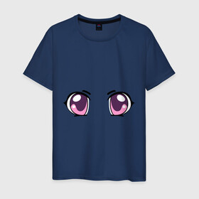 Мужская футболка хлопок с принтом Фиолетовые аниме глаза , 100% хлопок | прямой крой, круглый вырез горловины, длина до линии бедер, слегка спущенное плечо. | anime | взгляд | лицо