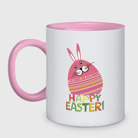 Кружка двухцветная с принтом Easter rabbit , керамика | объем — 330 мл, диаметр — 80 мм. Цветная ручка и кайма сверху, в некоторых цветах — вся внутренняя часть | happy easter | кролик | пасха | пасхальное яйцо | пасхальный кролик | счастливой пасхи