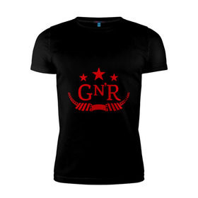 Мужская футболка премиум с принтом GNR red , 92% хлопок, 8% лайкра | приталенный силуэт, круглый вырез ворота, длина до линии бедра, короткий рукав | guns and roses | guns n roses | rock | ганс н роуз | музыка | рок