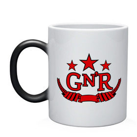 Кружка хамелеон с принтом GNR red , керамика | меняет цвет при нагревании, емкость 330 мл | guns and roses | guns n roses | rock | ганс н роуз | музыка | рок