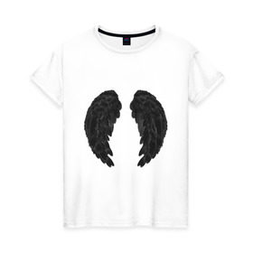 Женская футболка хлопок с принтом Demon wing , 100% хлопок | прямой крой, круглый вырез горловины, длина до линии бедер, слегка спущенное плечо | black | dark angel | demon | devil | двушкам | дьявол | крылья демона | с крыльями