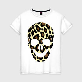 Женская футболка хлопок с принтом Skull leopard , 100% хлопок | прямой крой, круглый вырез горловины, длина до линии бедер, слегка спущенное плечо | leo | skull | леопард | череп