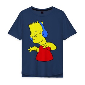 Мужская футболка хлопок Oversize с принтом Барт в наушниках , 100% хлопок | свободный крой, круглый ворот, “спинка” длиннее передней части | bart | bart simpson | simpsons | барт в наушниках | барт симпсон | голова барта | симпсоны | симсоны