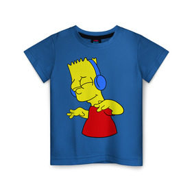 Детская футболка хлопок с принтом Барт в наушниках , 100% хлопок | круглый вырез горловины, полуприлегающий силуэт, длина до линии бедер | bart | bart simpson | simpsons | барт в наушниках | барт симпсон | голова барта | симпсоны | симсоны